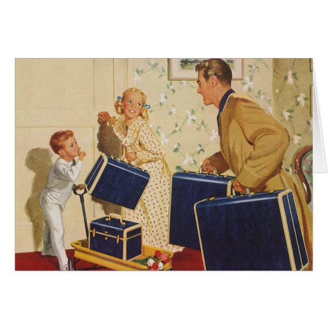 Vintage Family Vacation, Dad, Kids and Suitcases (Front Horizontal)