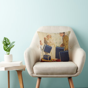 Vintage Family Vacation, Dad, Kids and Suitcases Throw Pillow