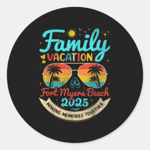 Vintage Family Vacation Fort Myers Beach 2025 Flor Classic Round Sticker