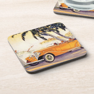 Vintage Family Vacation in a Convertible Car Coaster