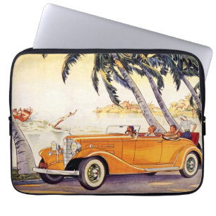 Vintage Family Vacation in a Convertible Car Laptop Sleeve