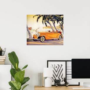 Vintage Family Vacation in a Convertible Car Poster