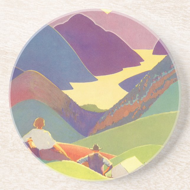 Vintage Family Vacation, Picnic in the Mountains Coaster (Front)