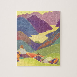 Vintage Family Vacation, Picnic in the Mountains Jigsaw Puzzle