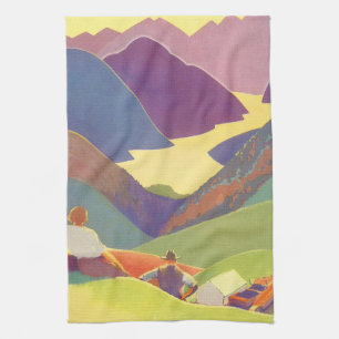 Vintage Family Vacation, Picnic in the Mountains Kitchen Towel