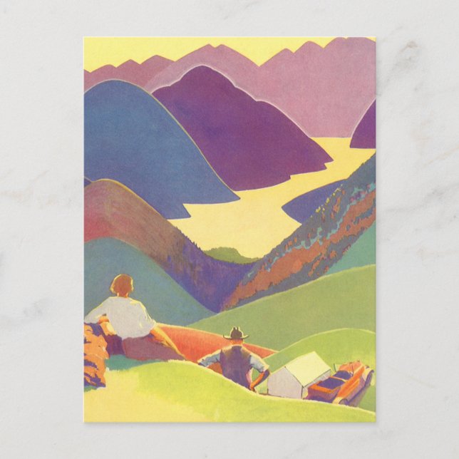 Vintage Family Vacation, Picnic in the Mountains Postcard (Front)