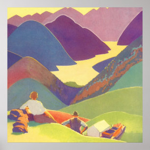 Vintage Family Vacation, Picnic in the Mountains Poster