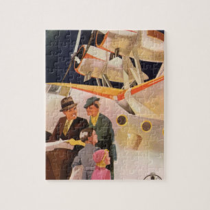 Vintage Family Vacation Via Seaplane w Propellers Jigsaw Puzzle