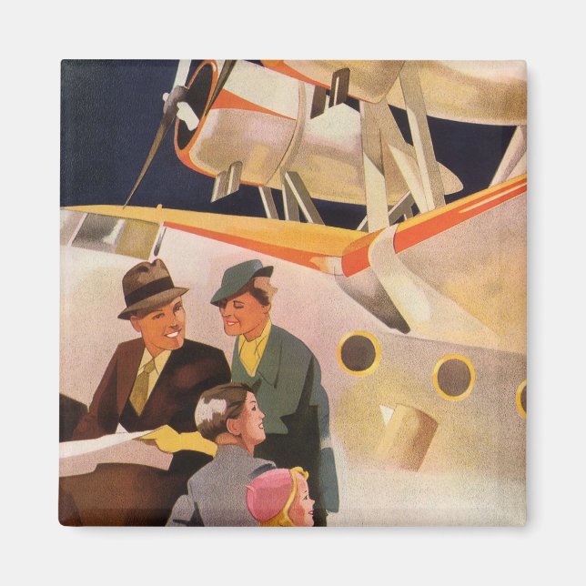 Vintage Family Vacation Via Seaplane w Propellers Magnet (Front)