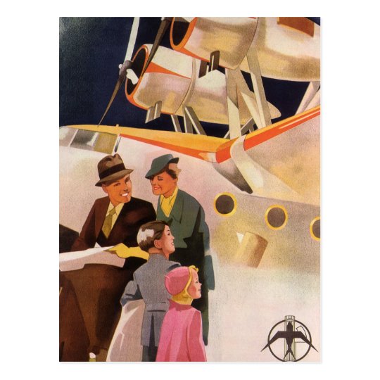Vintage Family Vacation Via Seaplane w Propellers Postcard