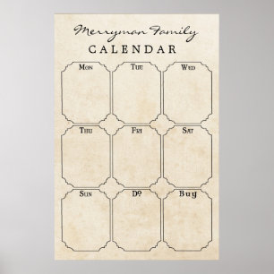 Vintage Family Weekly Calendar Wall Schedule Poster