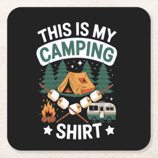 Vintage Fan Designs Hiking Campfire Vintage Campin Square Paper Coaster