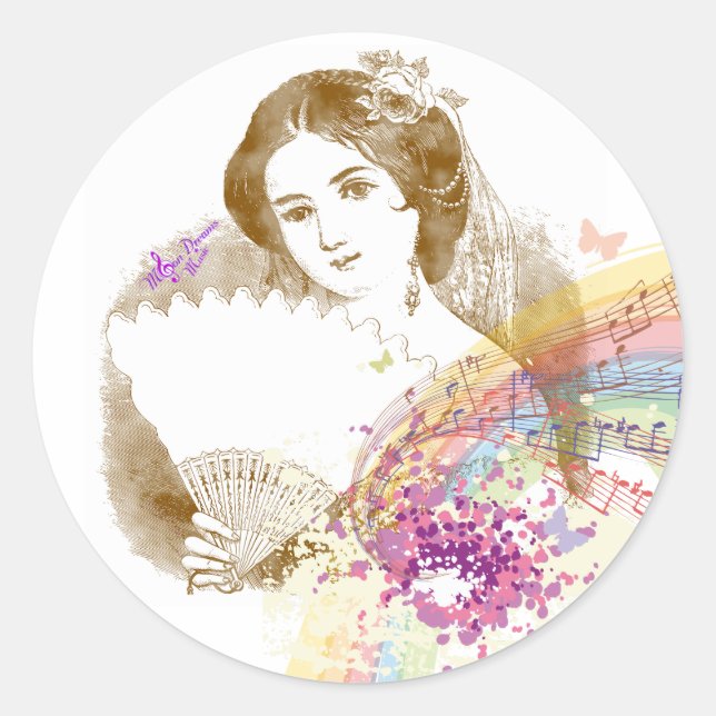 Vintage Fan Lady Classic Round Stickers (Front)