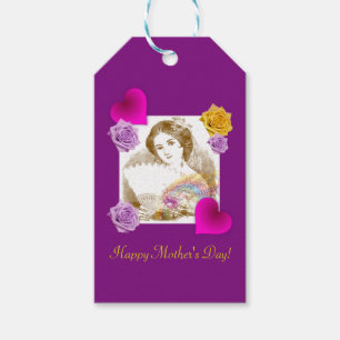 Vintage Fan Lady Deep Purple Mothers Day Gift Tags