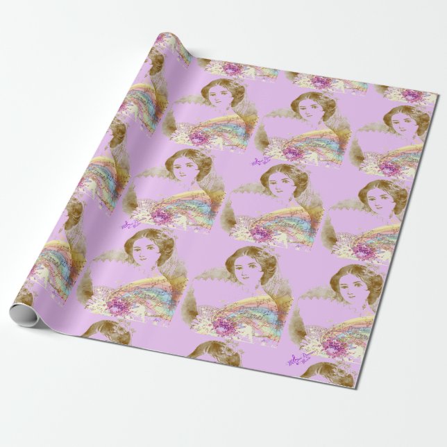 Vintage Fan Lady Matte Wrapping Paper (Unrolled)
