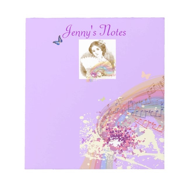 Vintage Fan Lady Pretty Purple Small Notepad (Front)