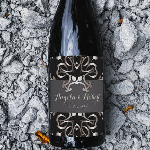 Vintage Fancy Elegant Bronze Black Baroque Wedding Wine Label