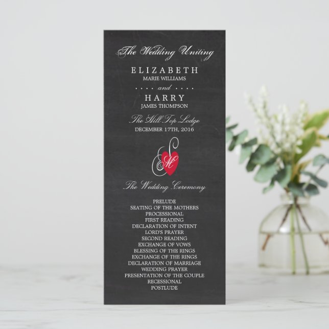 Vintage Fancy Heart - Chalkboard Wedding Program (Standing Front)