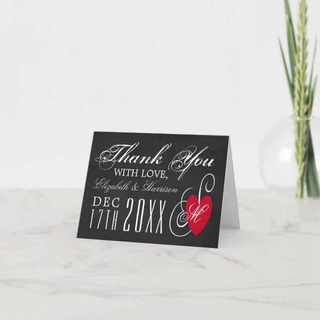 Vintage Fancy Heart - Chalkboard Wedding Thank You Card (Front)