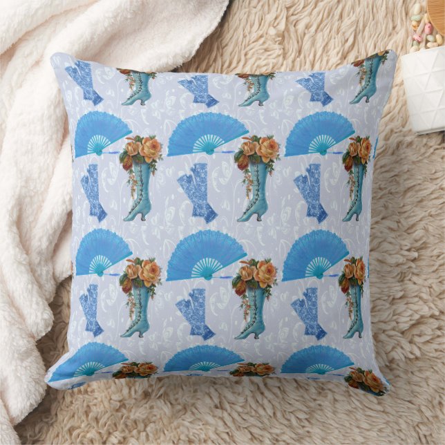 Vintage Fans & Boots Throw Pillow (Blanket)