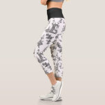 Vintage Fantastic Fountains and Trees Toile-B & W Capri Leggings<br><div class="desc">Historic seamless adaptation of a John Munn English engraved toile de jouy textile pattern ca 1770s featuring a classic monument to Shakespeare,  fountains,  birds and exotic florals. Black on white background. Waistband colour is customizable.</div>