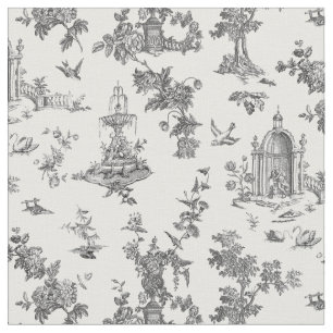 Vintage Fantastic Fountains and Trees Toile-B & W Fabric
