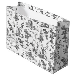 Vintage Fantastic Fountains and Trees Toile-B & W Large Gift Bag