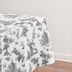 Vintage Fantastic Fountains and Trees Toile-B & W Tablecloth