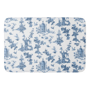 Vintage Fantastic Fountains and Trees Toile-Blue Bath Mat