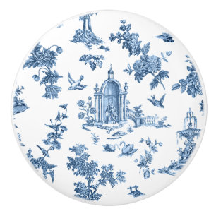 Vintage Fantastic Fountains and Trees Toile-Blue Ceramic Knob