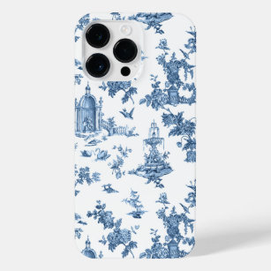 Vintage Fantastic Fountains and Trees Toile-Blue iPhone 14 Pro Max Case