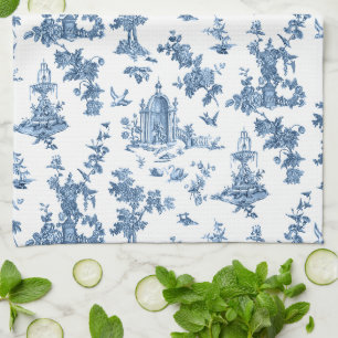 Vintage Fantastic Fountains and Trees Toile-Blue Kitchen Towel