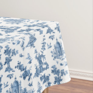 Vintage Fantastic Fountains and Trees Toile-Blue Tablecloth