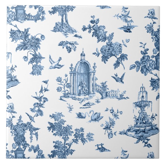 Vintage Fantastic Fountains and Trees Toile-Blue Tile (Front)