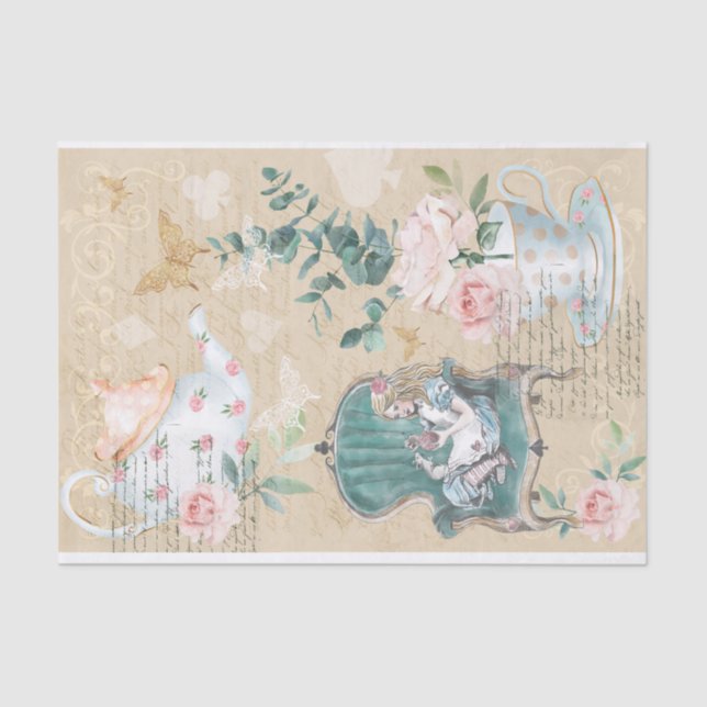 Vintage Fantasy Alice In Wonderland Decoupage Tissue Paper (Front)