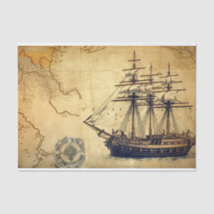 Vintage Fantasy Map Sailing Ship Decoupage Tissue Paper