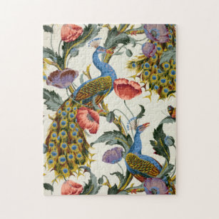 Vintage Fantasy Peacocks and Exotic Flowers Jigsaw Puzzle