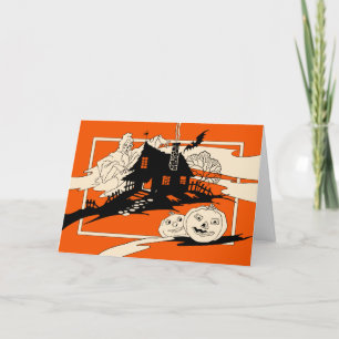 Vintage Fantôme d'Halloween et Carte Maison Haunte