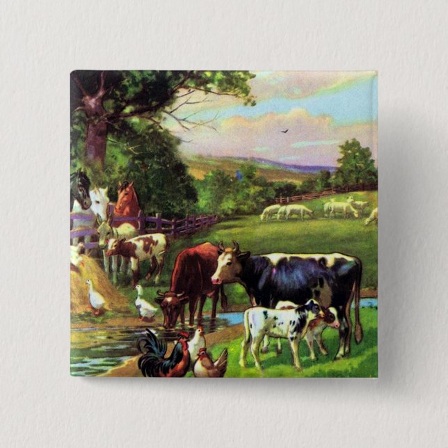 Vintage Farm 2 Inch Square Button (Front)