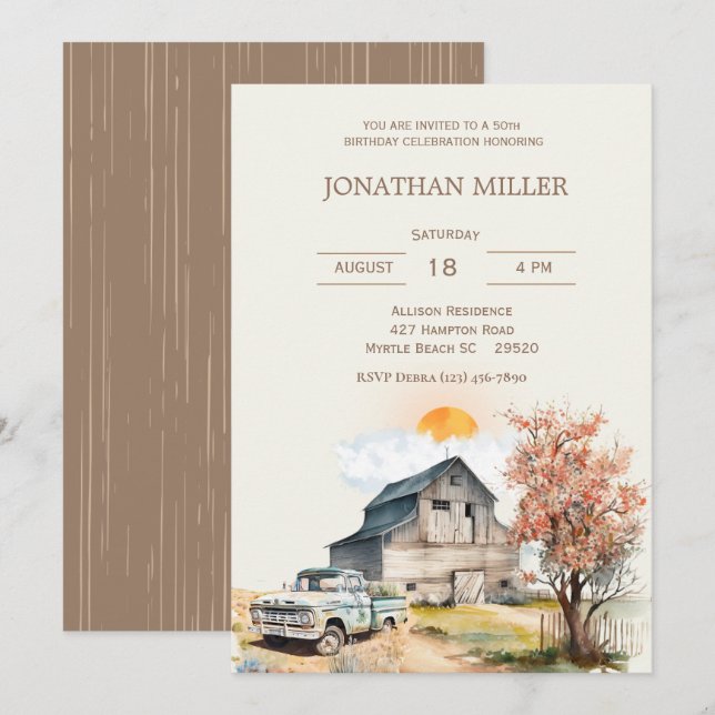 Vintage Farm  50th Birthday Truck Party Invitation (Front/Back)
