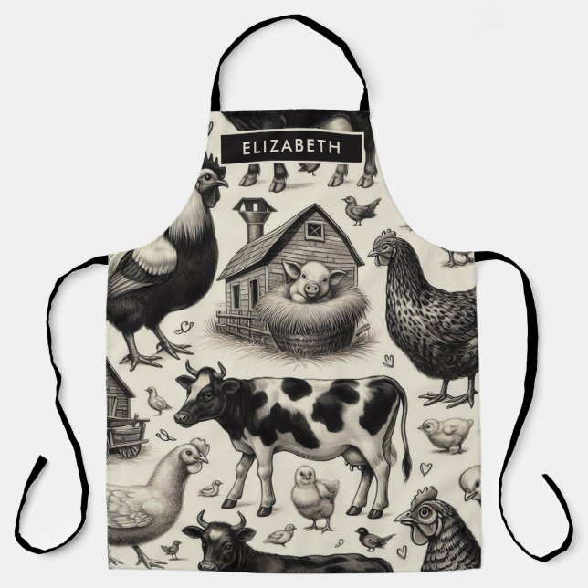 Vintage Farm Animals Painting Apron (Front)