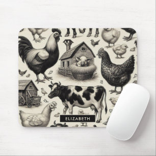 Vintage Farm Animals Painting Mouse Pad