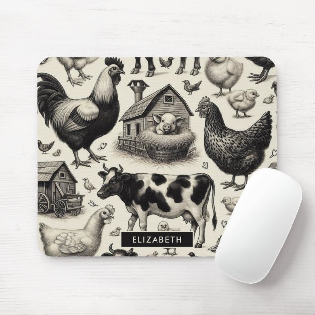 Vintage Farm Animals Painting Mouse Pad (With Mouse)