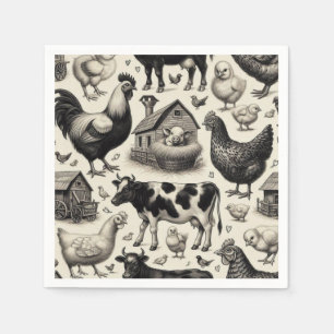 Vintage Farm Animals Painting Napkin