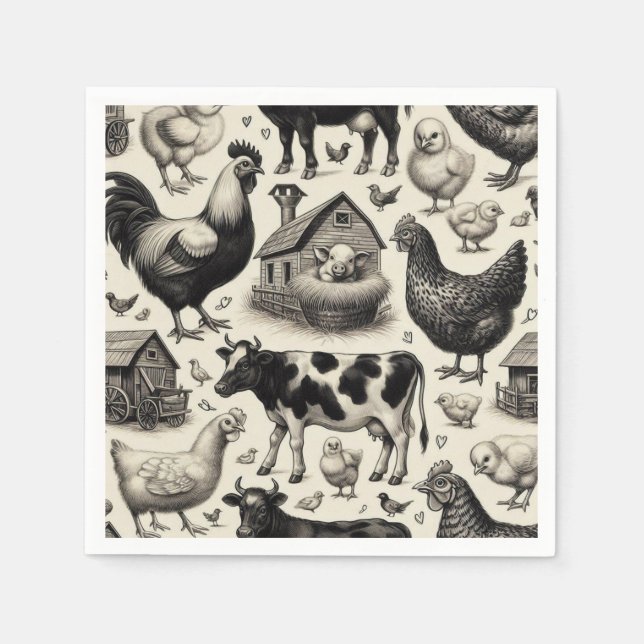 Vintage Farm Animals Painting Napkin (Front)