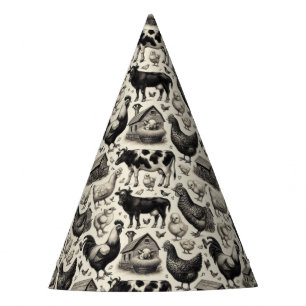 Vintage Farm Animals Painting Party Hat