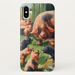 Vintage Farm Animals, Pig with Cute Baby Piglets Case-Mate iPhone Case