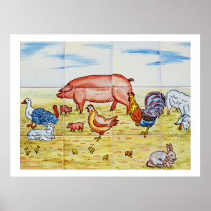 Vintage farm animals poster
