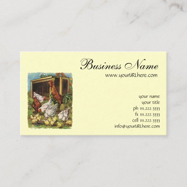 Vintage Farm Animals, Rooster, Hens, Chickens Business Card (Front)
