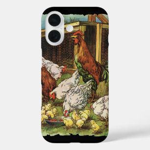 Vintage Farm Animals, Rooster, Hens, Chickens iPhone 16 Case
